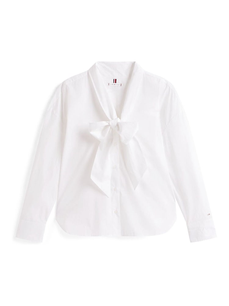 Tommy Hilfiger White Poplin Tie Neck Oversized Fit Shirt - Image 5 of 5 Tommy Hilfiger White Poplin Tie Neck Oversized Fit Shirt - Image 5 of 5