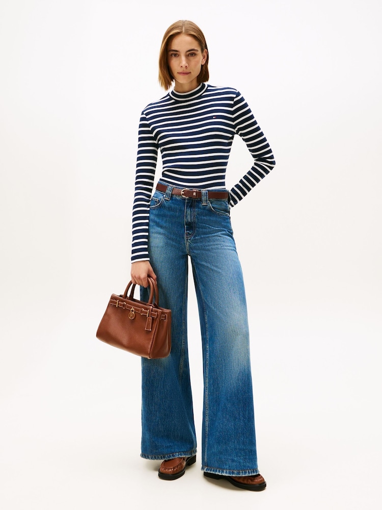 Tommy Hilfiger Blue Mock Neck Slim Long Sleeve Top - Image 2 of 5 Tommy Hilfiger Blue Mock Neck Slim Long Sleeve Top - Image 2 of 5