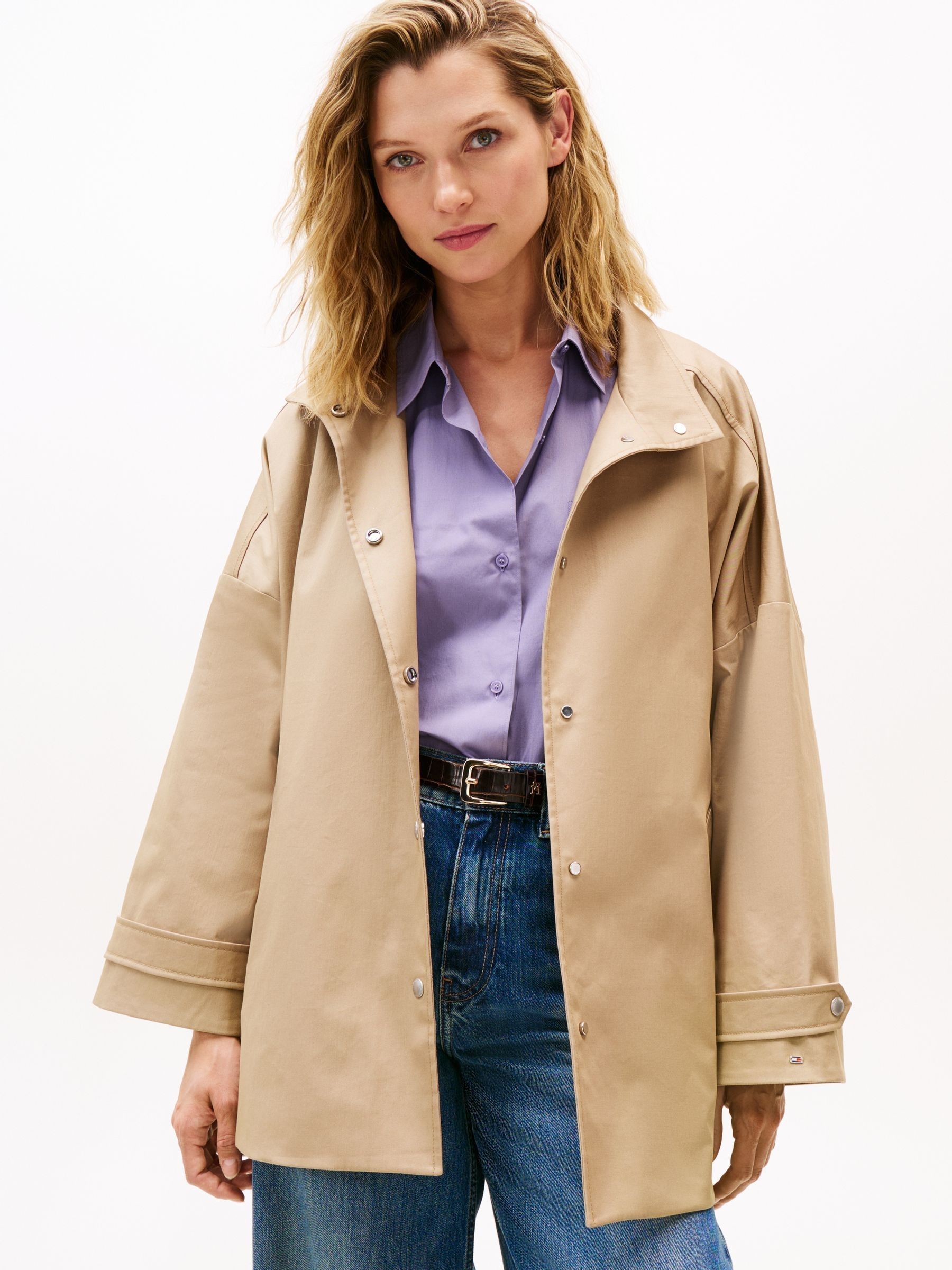 Tommy Hilfiger Women's Brown Water Repellent Oversized Car Coat
