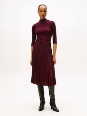 Tommy Hilfiger Red Pleated Midi Fit And Flare Dress - Image 1 of 5