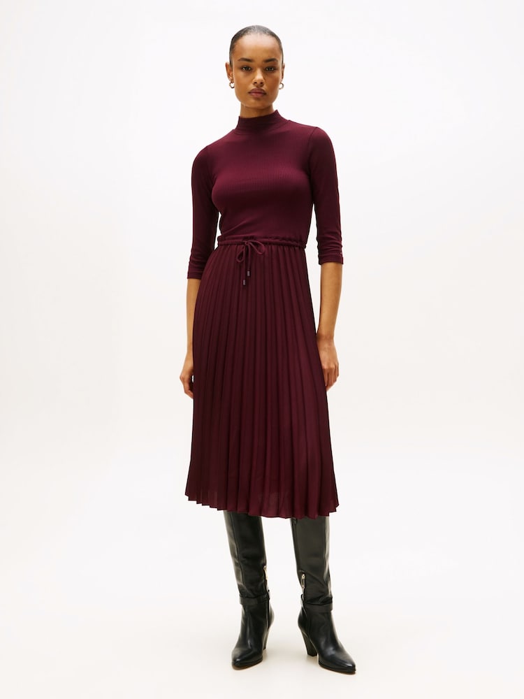 Tommy Hilfiger Red Pleated Midi Fit And Flare Dress - Image 1 of 5