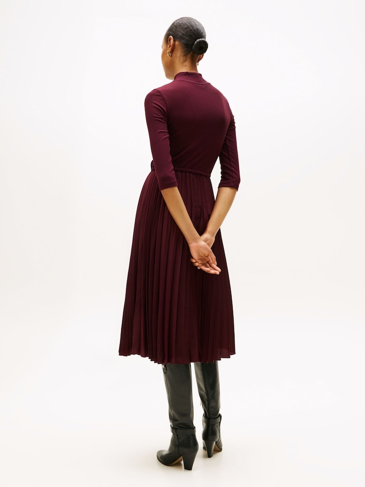 Tommy Hilfiger Red Pleated Midi Fit And Flare Dress - Image 2 of 5