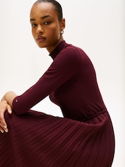Tommy Hilfiger Red Pleated Midi Fit And Flare Dress - Image 4 of 5