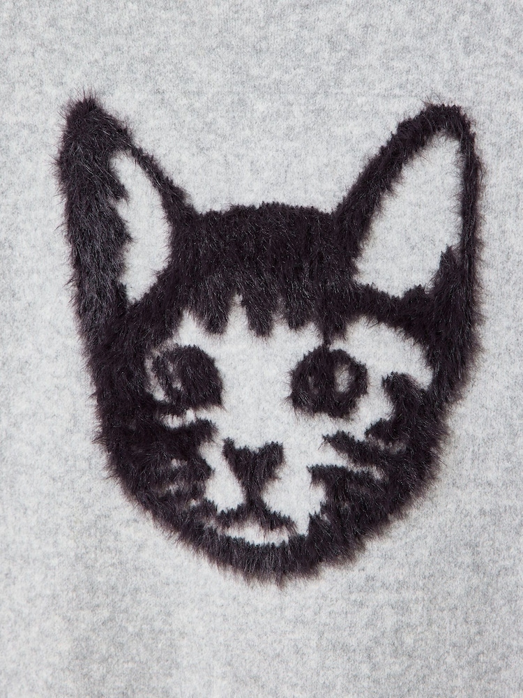 Oliver Bonas Brown Fluffy Cat Knitted Jumper - Image 6 of 6
