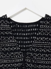 Oliver Bonas Black Polka Dot Shirred Bodice Puff Sleeve Midi Dress - Image 5 of 7