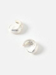 Oliver Bonas Silver Ciara Sterling Silver Textured Chunky Hoop Large Earrings - Image 2 of 4