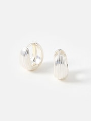 Oliver Bonas Silver Ciara Sterling Silver Textured Chunky Hoop Large Earrings - Image 3 of 4