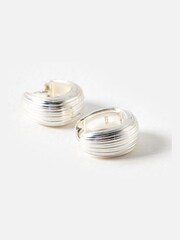 Oliver Bonas Silver Ciara Sterling Silver Textured Chunky Hoop Large Earrings - Image 4 of 4