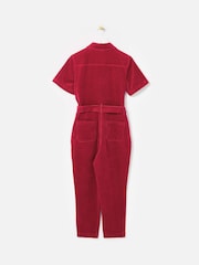 Oliver Bonas Red Corduroy Zip-Up Short Sleeve Jumpsuit - Image 2 of 6