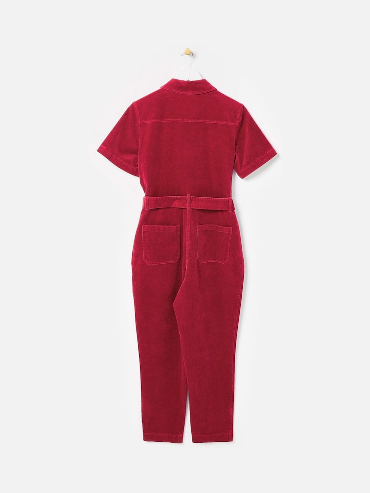 Oliver Bonas Red Corduroy Zip-Up Short Sleeve Jumpsuit - Image 2 of 6
