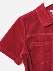 Oliver Bonas Red Corduroy Zip-Up Short Sleeve Jumpsuit - Image 4 of 6