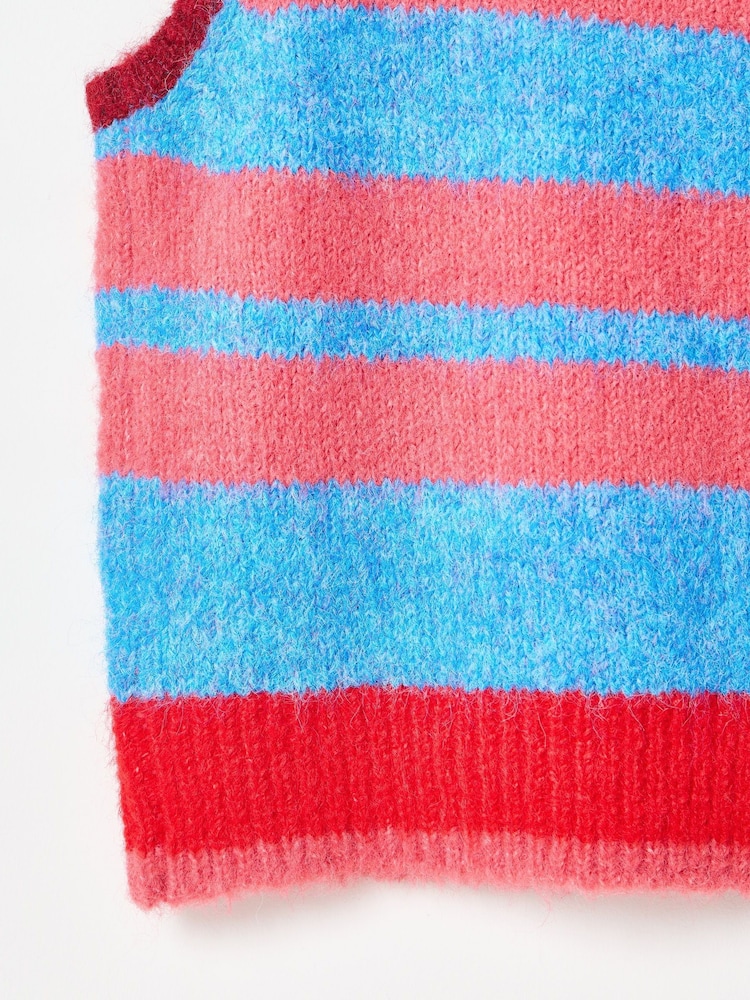 Oliver Bonas Blue Striped Button Up Knitted Waistcoat - Image 5 of 5