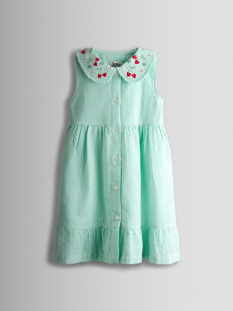JoJo Maman Bébé Green Collared Sleeveless Button Through Dress - Image 1 of 3 JoJo Maman Bébé Green Collared Sleeveless Button Through Dress - Image 1 of 3