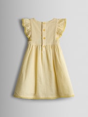 JoJo Maman Bébé Yellow Bunny Appliqué Frill Shoulder Embroidered Dress - Image 2 of 4