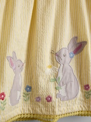 JoJo Maman Bébé Yellow Bunny Appliqué Frill Shoulder Embroidered Dress - Image 3 of 4
