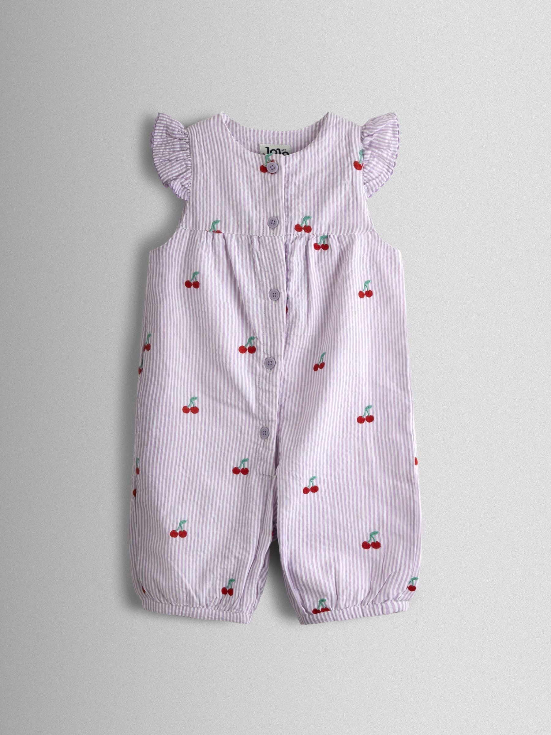 Jojo Maman Bébé Purple Cherry Button Front Embroidered Romper