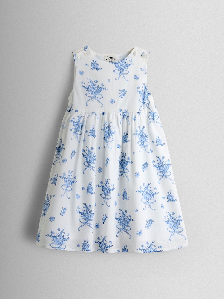 JoJo Maman Bébé Blue Bows & Flowers Heart Cut Out Sun Dress - Image 1 of 4