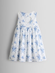JoJo Maman Bébé Blue Bows & Flowers Heart Cut Out Sun Dress - Image 2 of 4
