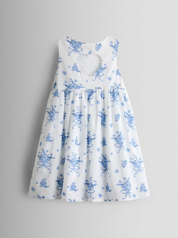 JoJo Maman Bébé Blue Bows & Flowers Heart Cut Out Sun Dress - Image 2 of 4