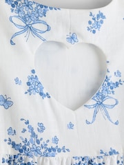 JoJo Maman Bébé Blue Bows & Flowers Heart Cut Out Sun Dress - Image 4 of 4