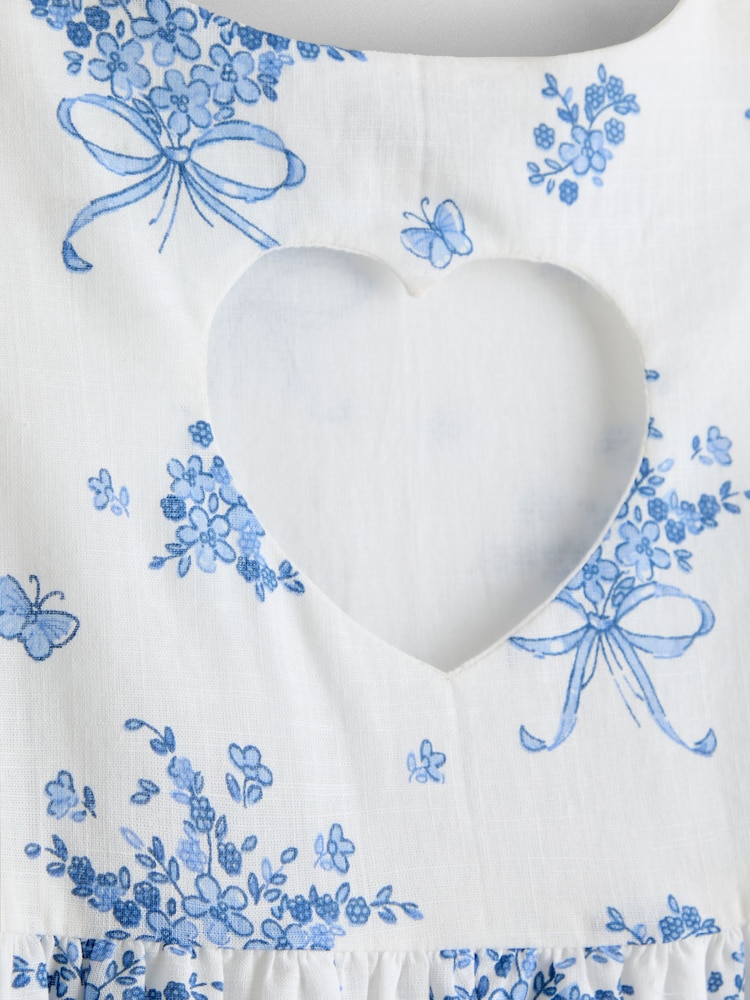 JoJo Maman Bébé Blue Bows & Flowers Heart Cut Out Sun Dress - Image 4 of 4