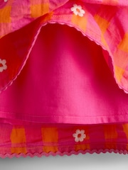 JoJo Maman Bébé Bright Pink Daisy Frill Shoulder Embroidered Dress - Image 5 of 5