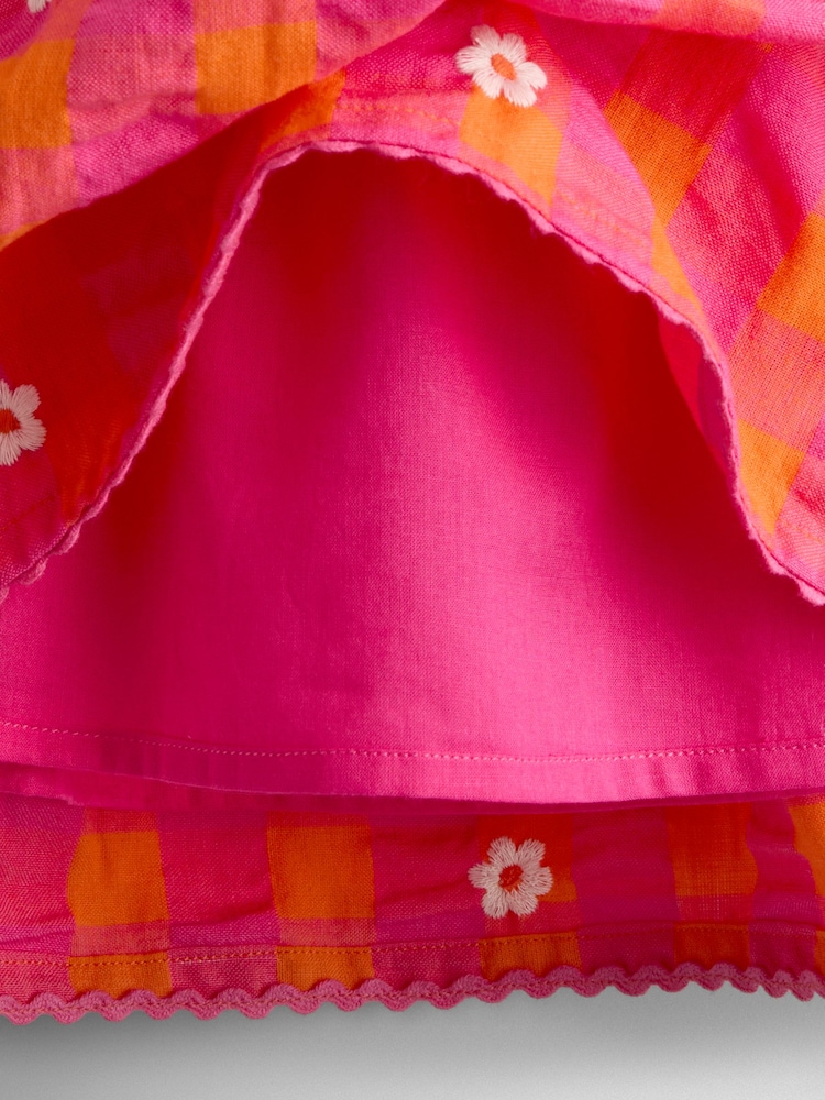 JoJo Maman Bébé Bright Pink Daisy Frill Shoulder Embroidered Dress - Image 5 of 5