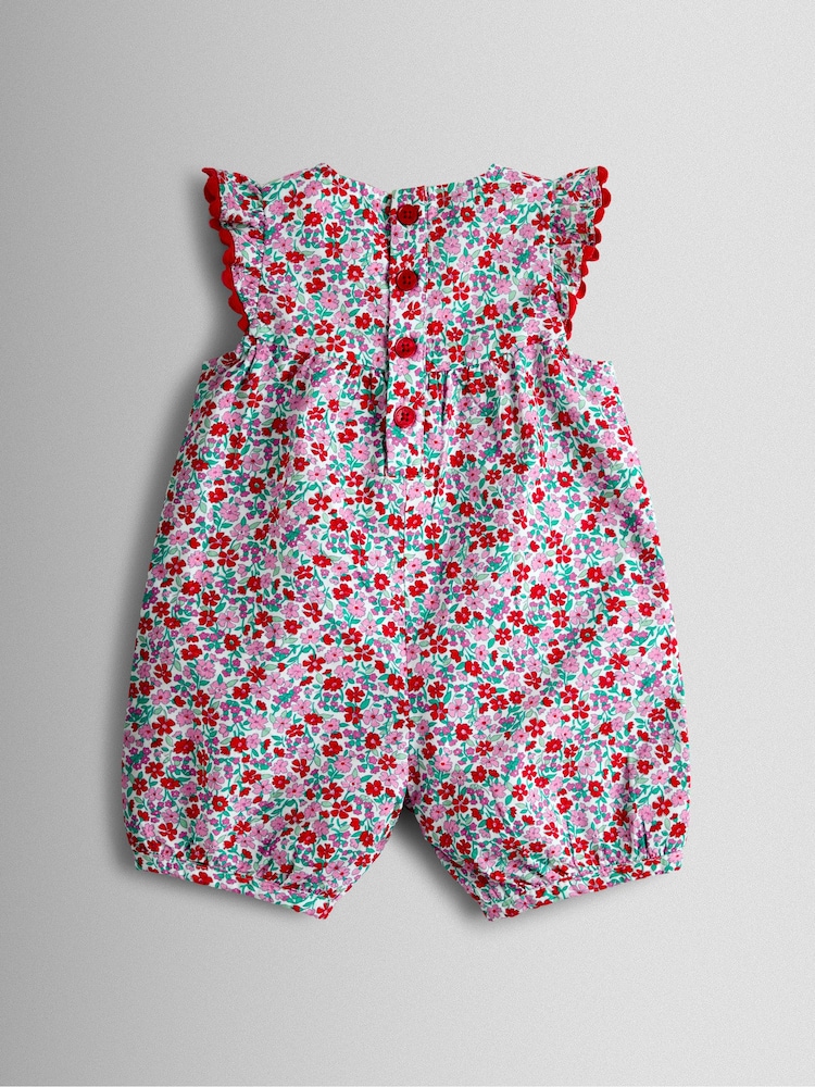 أحمر مشجر - JoJo Maman Bébé Ruffle Shoulder Romper - صورة 2 من 3
