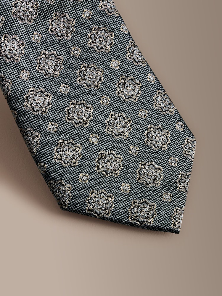 Green Signature Silk Geometric Tie - Image 5 of 5