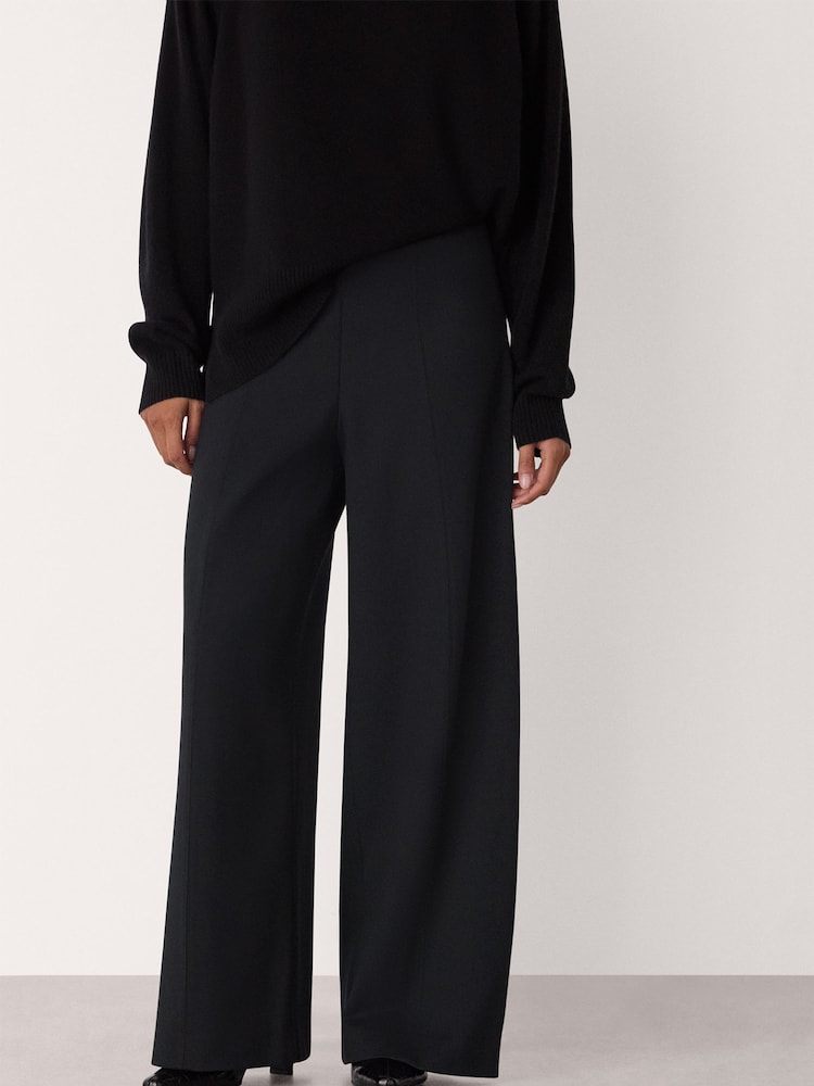 Whistles Black Petite Ponte Wide Leg Trousers - Image 1 of 5