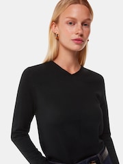 Whistles Black Mila V-Neck Knit Jumper - Image 1 of 5