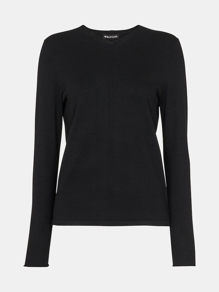 Whistles Black Mila V-Neck Knit Jumper - Image 5 of 5