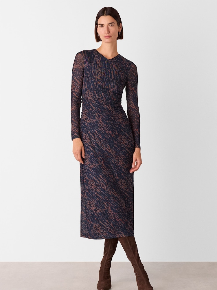 Whistles Blue Abstract Marks Mesh Dress - Image 1 of 5