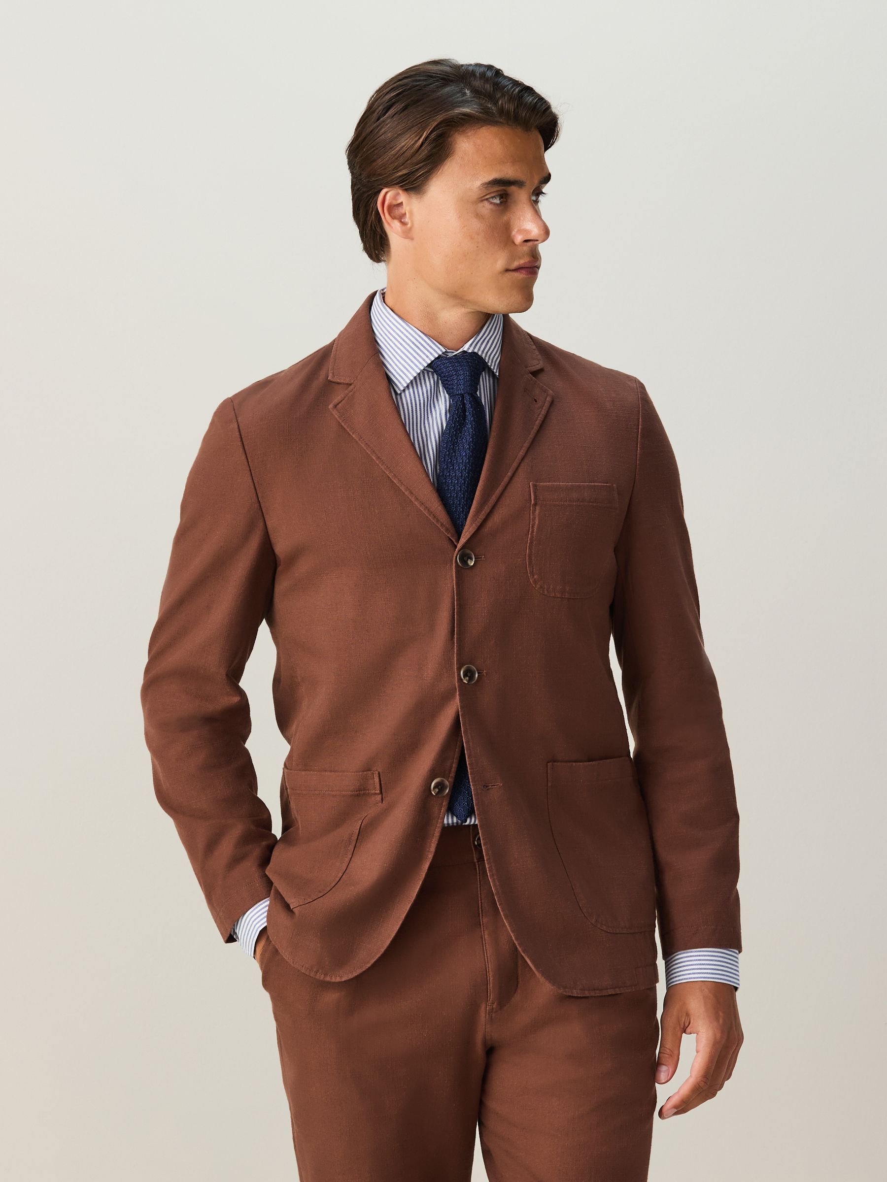 Buy Rust Brown Relaxed Fit Cotton Blend Textured Suit Jacket from