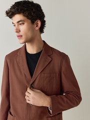 Rust Brown Relaxed Fit Cotton Blend Textured Suit Jacket - Image 1 of 11