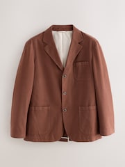 Rust Brown Relaxed Fit Cotton Blend Textured Suit Jacket - Image 6 of 11
