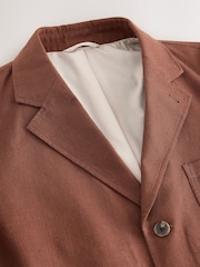 Rust Brown Relaxed Fit Cotton Blend Textured Suit Jacket - Image 8 of 11