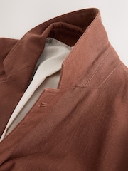Rust Brown Relaxed Fit Cotton Blend Textured Suit Jacket - Image 9 of 11