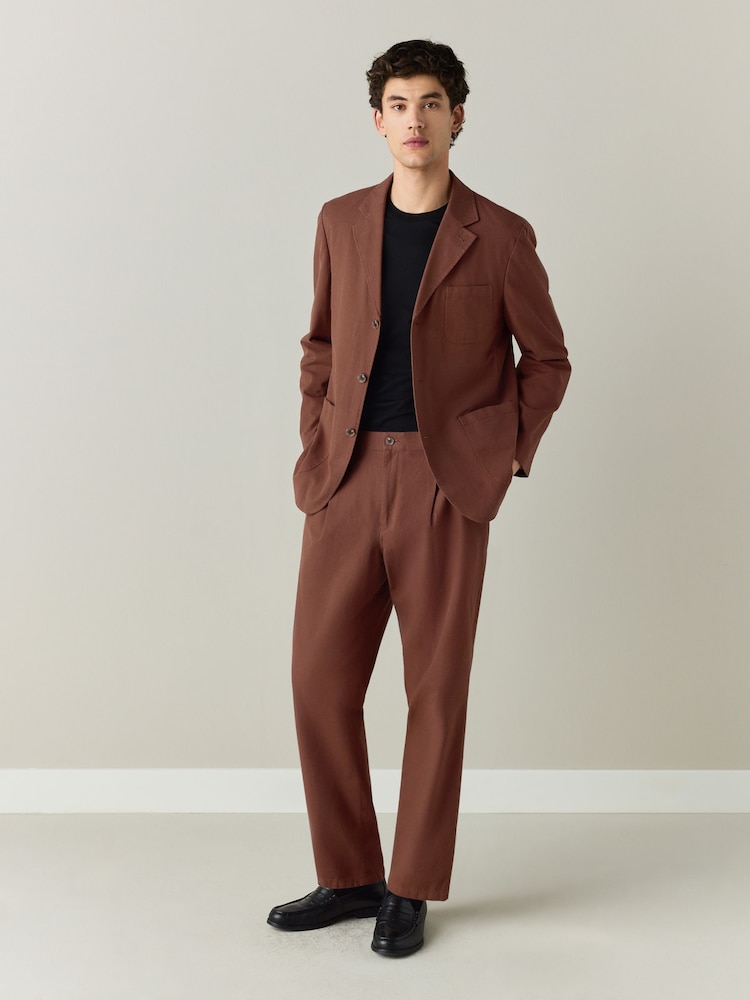 Rust Brown Relaxed Fit Cotton Blend Textured Suit Trousers - Image 2 of 9
