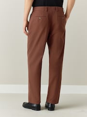 Rust Brown Relaxed Fit Cotton Blend Textured Suit Trousers - Image 3 of 9