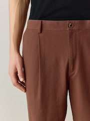 Rust Brown Relaxed Fit Cotton Blend Textured Suit Trousers - Image 4 of 9