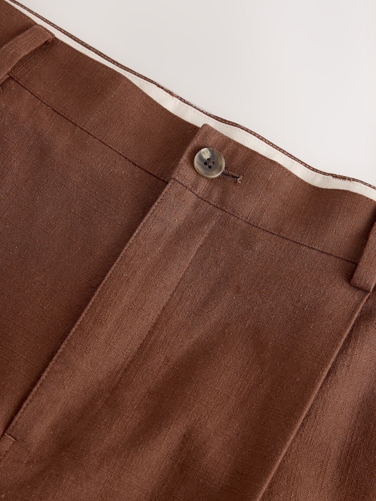 Rust Brown Relaxed Fit Cotton Blend Textured Suit Trousers - Image 9 of 9