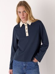 Whistles Blue Contrast Collar Polo Shirt - Image 1 of 5