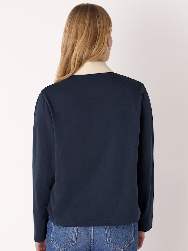 Whistles Blue Contrast Collar Polo Shirt - Image 2 of 5