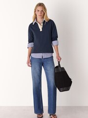 Whistles Blue Contrast Collar Polo Shirt - Image 3 of 5
