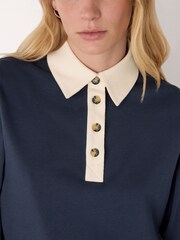 Whistles Blue Contrast Collar Polo Shirt - Image 4 of 5
