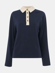 Whistles Blue Contrast Collar Polo Shirt - Image 5 of 5