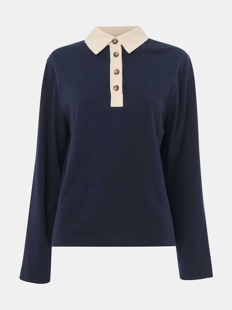 Whistles Blue Contrast Collar Polo Shirt - Image 5 of 5