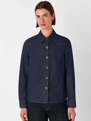 Whistles Blue Button Detail Cotton Shirt - Image 1 of 5
