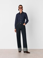 Whistles Blue Button Detail Cotton Shirt - Image 3 of 5